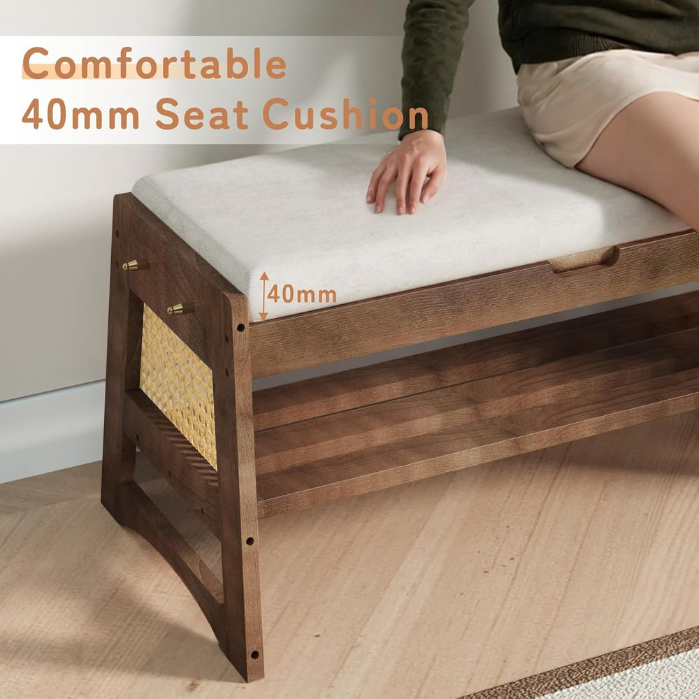 Shoe Rack Bench with Flip-Top Storage, 35.4" W x 15.7" H Solid Wood...
