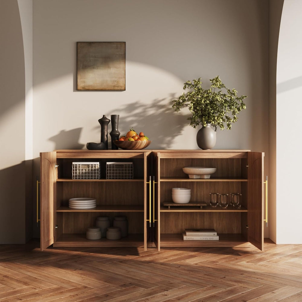 BELLEZE 65" Arched Sideboard with Glass Door, Accent Buffet Cabinet with...