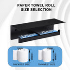 LANC Double Toilet Paper Holder with Shelf, Matte Black Commercial Roll Tissue Dispenser with Phone Shelf for Bathroom Wall Mounted or 3M Self-Adhesive Stainless Steel Storage, A8377MB