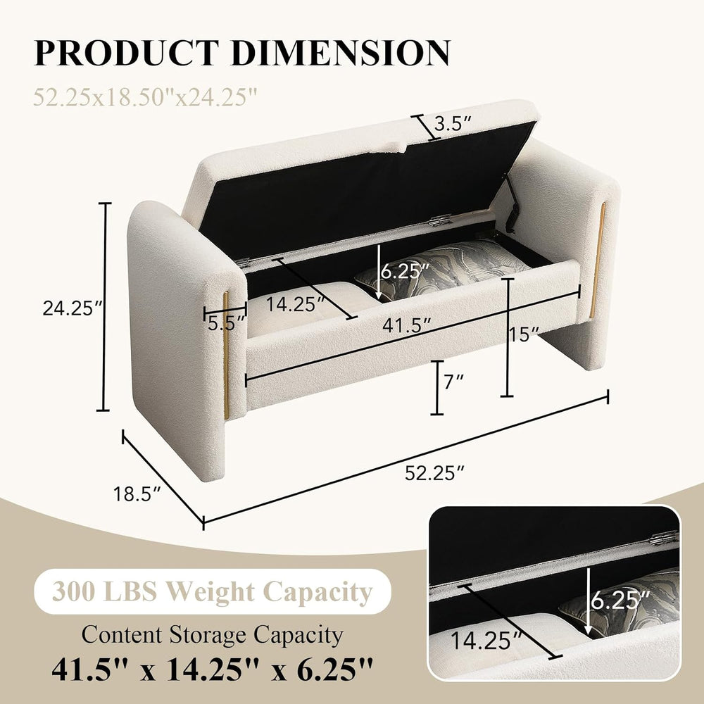 Storage Ottoman Bench, End of Bed Bench with Pull-Ring | 52" Teddy Uphol...