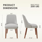 Dining Room Chair Set of 2, Upholstered Kitchen Chairs with Wood Legs, High-Back Padded Dining Chairs for Dining Room/Restaurant/Cafe, Light Grey