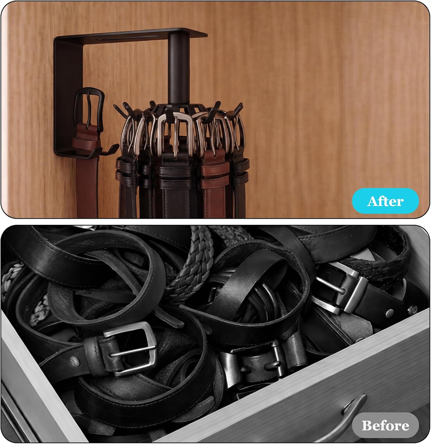 Xuhal 360° Rotatable Belt Hanger Wall Mount Belt Rack for Closet Heavy Duty Carbon Steel Tie Storage Organizer Space Saving Hanging Hook Holder for Bra, Tank Top, Tie, Scarf and Accessories