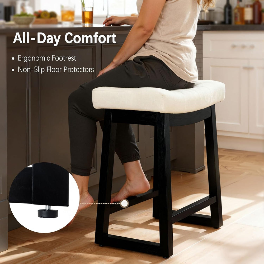 Counter Height Bar Stools Set of 2, 24 Inch Backless Upholstered Counter Stoo...