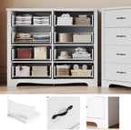 LINSY HOME 8 Drawers Dresser for Bedroom, 47" Wide Rustic Wood Dressers & Chests of Drawers, 40" Tall Modern Storage Dresser with Antique Handles for Closet, Living Room, Hallway, White