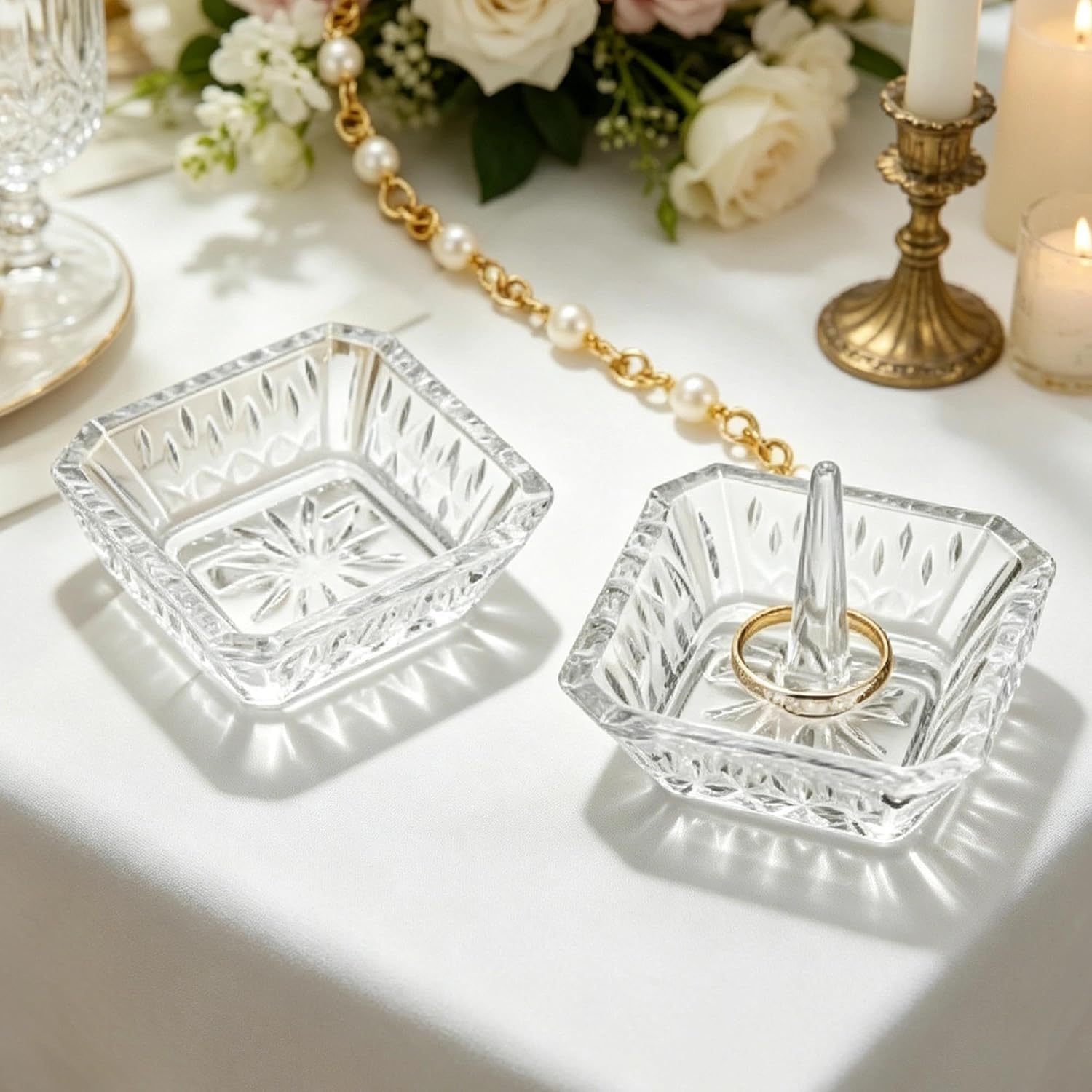 2pcs Clear Crystal Ring Holder Crystal Jewelry Dish Tray | Small Ring Dish, Gifts for Women, Engagement Wedding Ring Holder