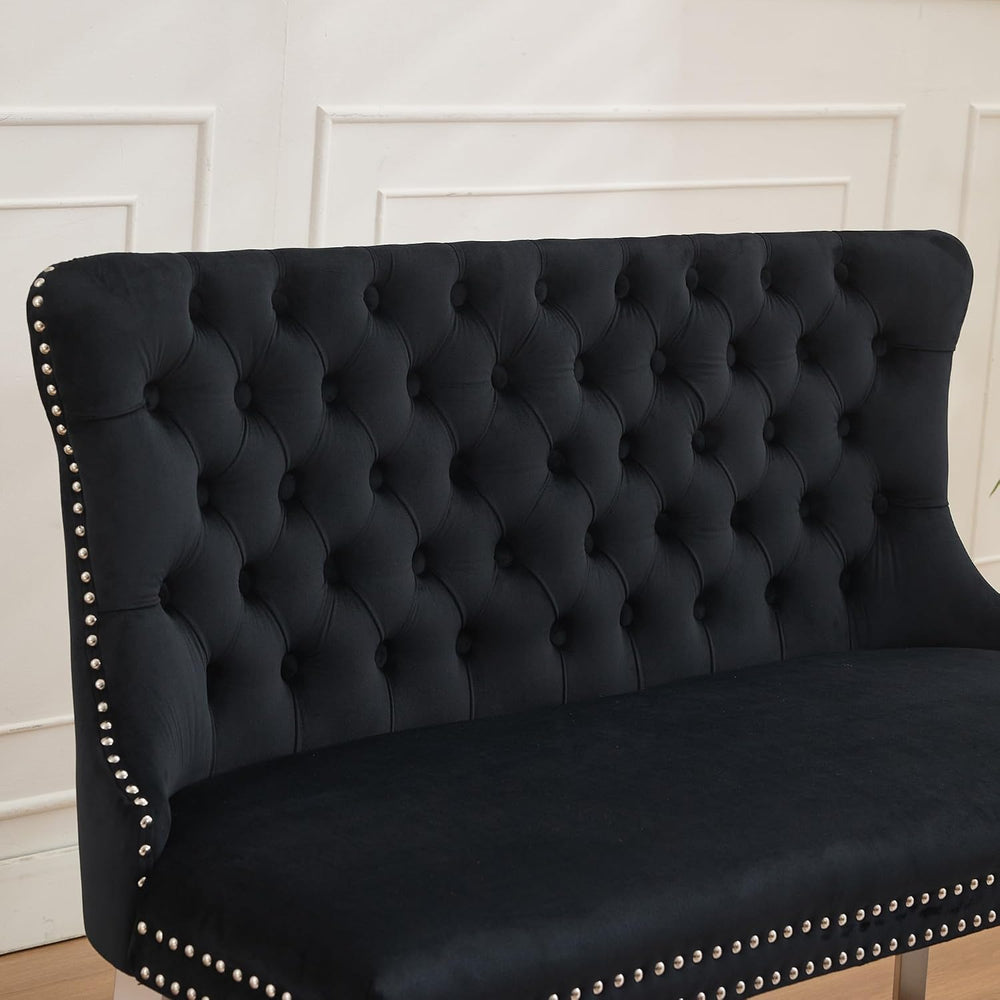 Velvet Double Dining Loveseat Bench – Mid Century Modern 2-Seat Wing Back Tuf...
