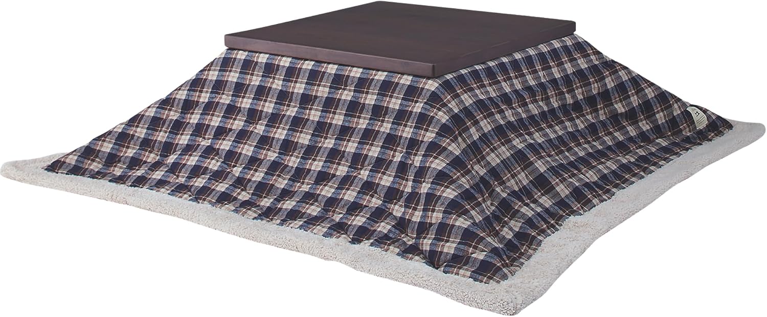 AZUMAYA Kotatsu Futon Comforter Square Shape W75 x D75 Inches, Polyester Fabric Material, Home and Living, Navy Checked Design KK-103BL, This Order Comes only Futon Comforter