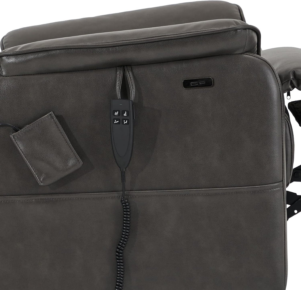 DYNOX 400 lbs Big and Tall Seniors Extended Footrest Power Lift Recliner Chair, Dual Motor, Extra-Wide Seat, Lay Flat, Heat & Massage, USB-C, Faux Leather Grey, 9298L