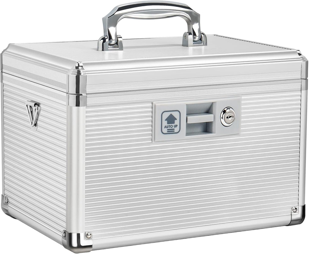 Medicine Lock Box with Key, Alluminum Alloy Box for Medication,First Aid Box with a Removeable Tray to Store Medicines & Pills for Home, Silver 12 * 7.68 * 7.87 Inch