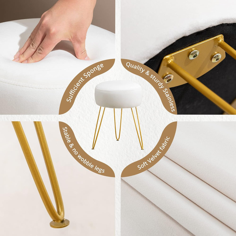 LUE BONA Vanity Stool, White Vanity Stools for Makeup Room, Round Ottoman Foo...