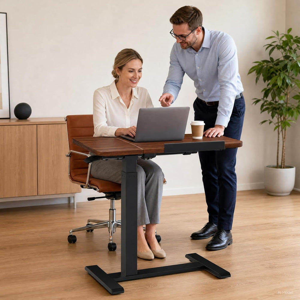 GTPLAYER Pneumatic Adjustable Standing Desk, 28 Inch Tiltable Mobile Rolling ...