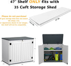 EHHLY 35 Cuft Outdoor Storage Shed Shelf, Outdoor Storage Cabinet Shelves for 4x2.5 Ft Shed, Horizontal Resin Storage Shed Accessories, White