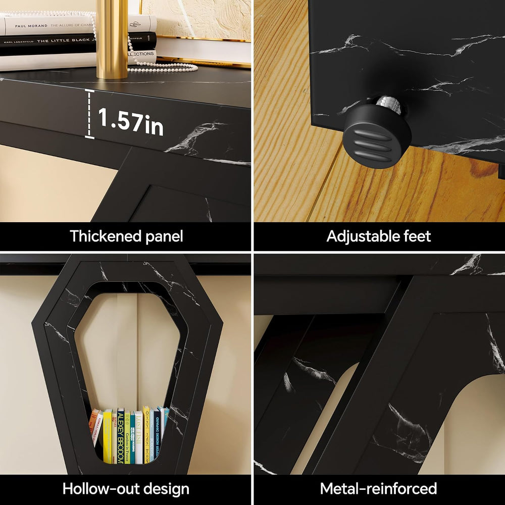 FUSUNBAO 47" Black Marble Console Table,Narrow Wood Sofa Table for Hallw...