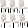 Velvet Dining Kitchen Chair Set of 6, Parsons Upholstered Dining Room Chair, Wood Accent Chair with Nailed Trim, Beige