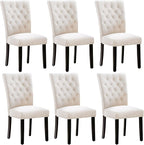 Velvet Dining Kitchen Chair Set of 6, Parsons Upholstered Dining Room Chair, Wood Accent Chair with Nailed Trim, Beige