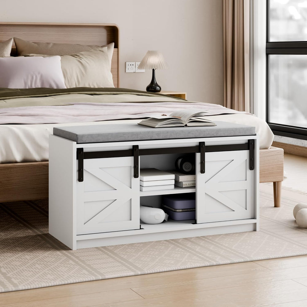 Mondeer Shoe Storage Bench, 2-Tier Farmhouse Entryway Bench with Sliding Barn...