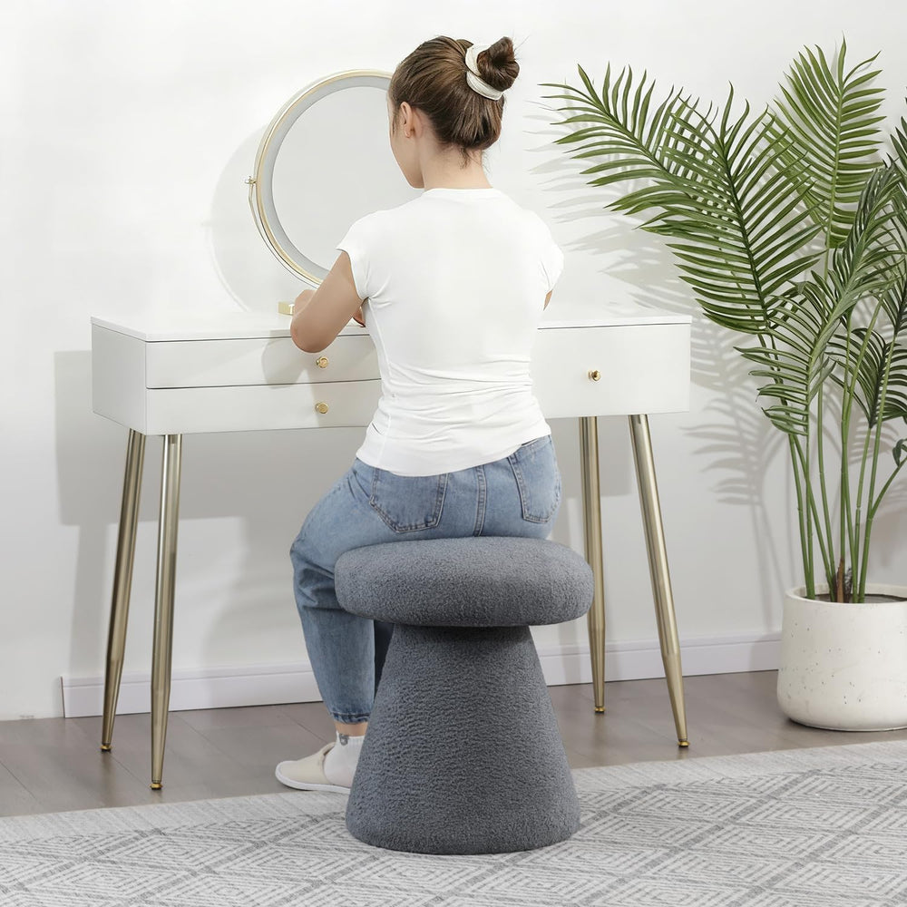 Mushroom Ottoman, 18” Boucle Foot Stool for Living Room & Bedroom, Cute V...