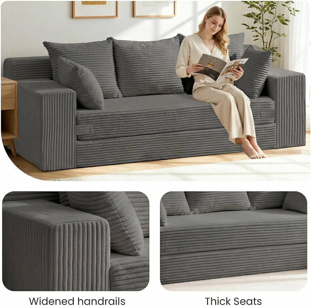 Oversized Loveseat, 3 Seater Pull Out Convertible Sofa Bed, 70" Gray Cou...