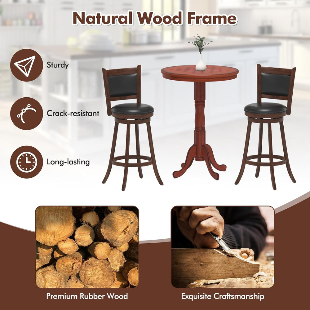 3 Piece Bar Table and Chairs Set, Round Counter Height Dining Table with Ches...