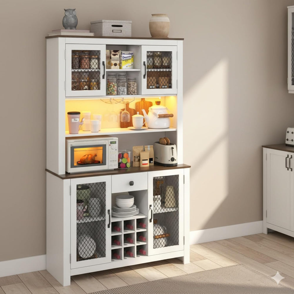 Homy Casa 71" Tall Pantry Cabinet with Hutch 47.1" Wide Buffet Side...