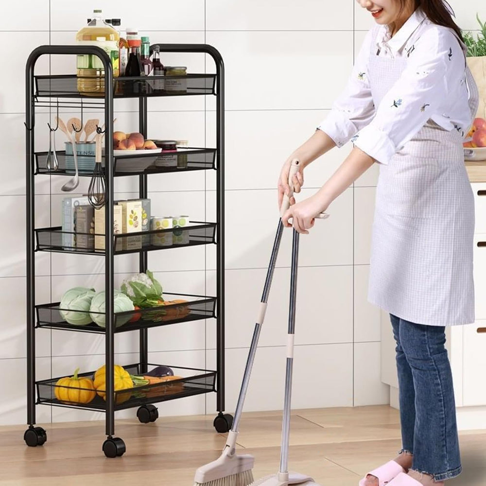 5-Tier Stackable Metal Wire Storage Basket with Wheels – 360° Swivel Casters,...
