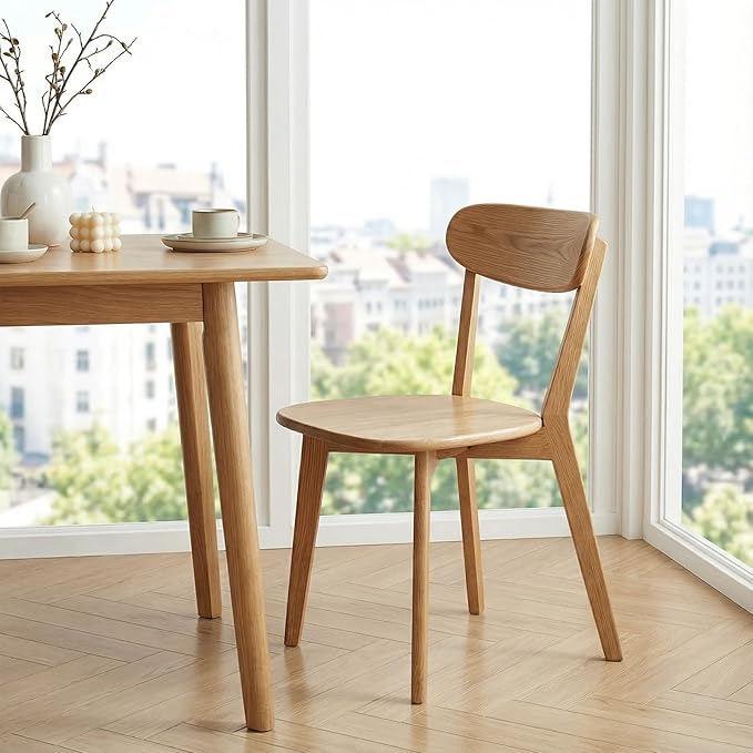 100% Solid Oak Wood Dining Chairs,Mid Century Modern Dining Chairs with Rounded Backrest,Kitchen,Dining Room Chairs Set of 1/2/4 (1, Natural Color)