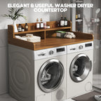2-Tier Washer and Dryer Countertop with 2.75" H Guard,54" W x 27.5" D Laundry Countertop Cover with Non-Slip Pad,Large Space Laundry Topper for Folding Clothes Over Washer and Dryer-Brown