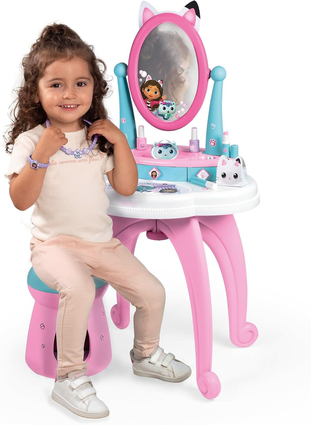 Smoby - Gabby et la Maison Magique - 2-in-1 Dressing Table - Stool + 12 Dummy...