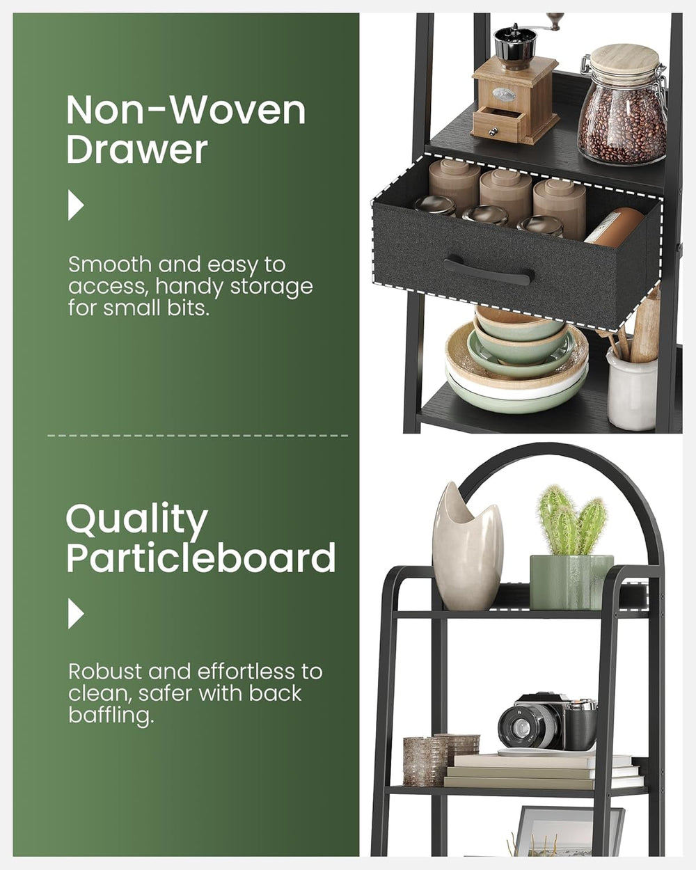 CHOEZON 5 Tier Ladder Shelf with Drawer, Tall Ladder Bookshelf, Standing Book...
