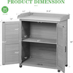 Outdoor Potting Bench with Storage Cabinet and Metal Top, Wood Workstation for Outdoor Patio, Garden (Classic Grey, 31.5x17x39‘’)