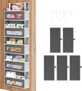 5-Tier Over The Door Storage Organizer with 10 Side Mesh Pockets, 48 lbs Load Capacity, 3 Hooks Design, Door Hanging Organizer with Clear Windows for Bathroom, Bedroom, Nursery, Kitchen-Grey