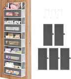 5-Tier Over The Door Storage Organizer with 10 Side Mesh Pockets, 48 lbs Load Capacity, 3 Hooks Design, Door Hanging Organizer with Clear Windows for Bathroom, Bedroom, Nursery, Kitchen-Grey