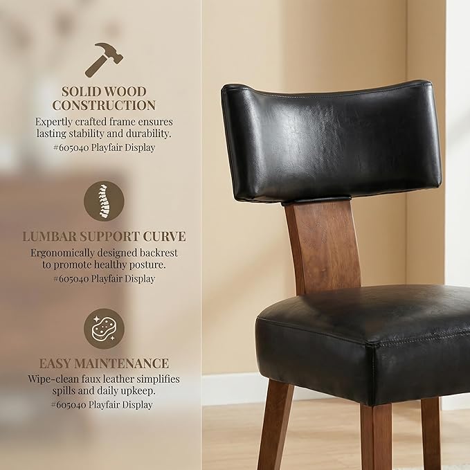 HNY Mid Century Modern Dining Chairs Set of 4, Farmhouse PU Leather Upholstered Accent Chair Curved Backrest Kitchen Chairs, with Hardwood Frame, Black