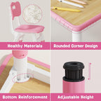 Brelley Height Adjustable Toddler Table and 2 Chairs Set, Pink | Table Supports 280 lbs, Wooden Drawing Activity Desk, Classroom/Daycare/Home, Children Multi-Activity Table for Ages 3-8