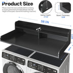 2-Tier Washer and Dryer Countertop with 2.75" H Guard,58" W x 28" D Laundry Countertop Cover with Non-Slip Pad,Large Space Laundry Topper for Folding Clothes Over Washer and Dryer-Black