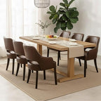 PU Leather Dining Chairs Set of 6 Upholstered Farmhouse Kitchen Chair Side Chairs Wood Accent Chair for Living Room/Dining Room/Bedroom/Restaurant, Upgraded Size, Brown