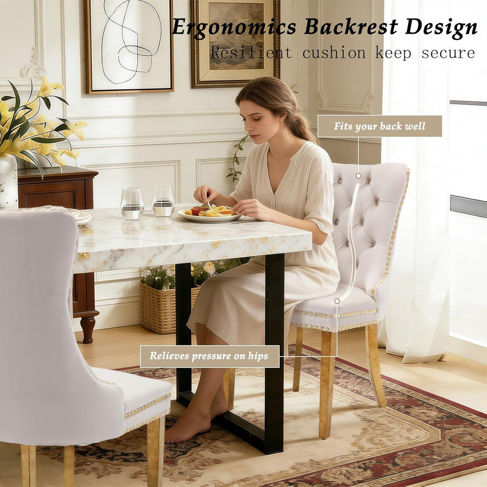 Velvet Dining Chair Set of 2,Upholstered Tufted Dining Room Chair with Nailhe...
