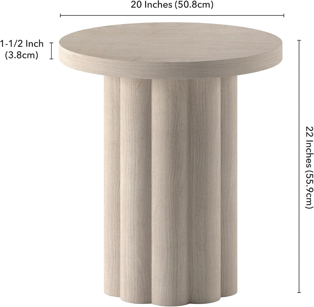 Henn&Hart 20'' Fluted Round End Table, Modern Side Table Ribbed N...