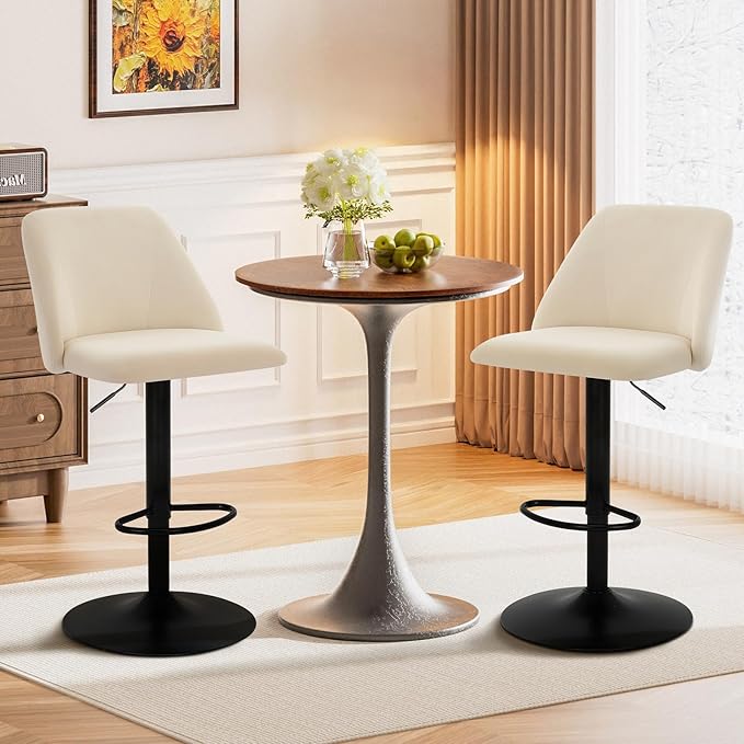 COLAMY Bar Stools Set of 1, Modern Swivel Bar Chairs, Adjustable Upholstered ...