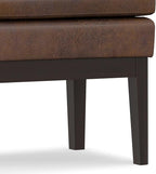 SIMPLIHOME Carlson 27-inch Wide Vegan Faux Leather Small Ottoman Bench in Distressed Chestnut Brown with Solid Wood Frame for Living Room, Entryway, or Bedroom