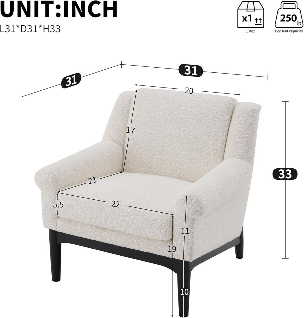 ERYE Mid-Century Modern Accent Chair, Upholstered Boucle Fabric Armchair W/Wood Legs, Comfy Single Reading Lounge Sofa Chair for Living Room Bedroom Apartment Entryway
