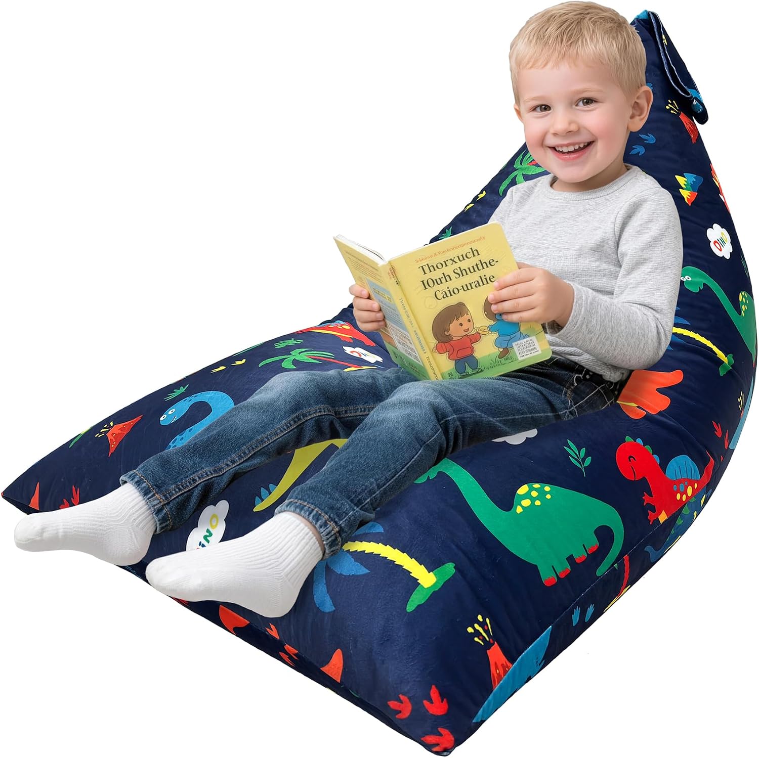 Lukeight Dinosaur Bean Bag Chair for Kids Teens Adults, Memory Foam Bean Bag Sofa with Removable Cover, Cozy Beanbag Chair for Living Room, Lazy Sofa for Gaming and Reading, Large