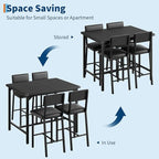 IDEALHOUSE Dining Table Set for 4 w/Footrest & Corner Protector, 5-Piece Kitchen Table Set with Counter Height Table & 4 Upholstered Bar Stools, for Kitchen Room, Apartment, Pub, Retro Black