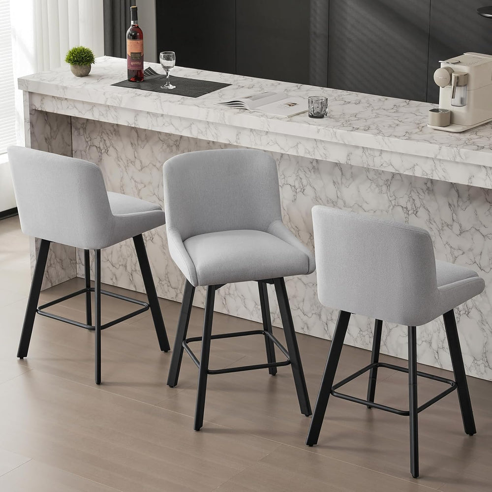 SAECKBERG Swivel Bar Stools Set of 3, 26''H Upholstered Barstools wit...