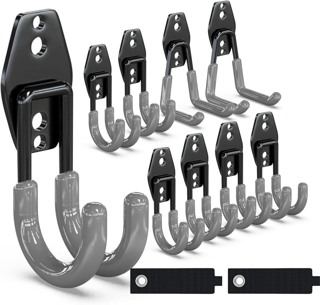 3-H Garage Wall Hooks 10 Pack, Garage Hooks Heavy Duty with Extra Welding Spots, Wall Storage Organizer for Hanging for Garden, Lawn, Yard (Grey)