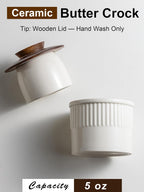 Ceramic Butter Crock, Butter Dish with Lid for Countertop, French Butter Keeper, Classic Stripe Pattern, White