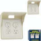 Power Perch Double Wall Outlet Shelf with Cord Storage Strap - Declutter & Reclaim Bathroom Counter Space - Alexa Stand, Apple Homepod Shelf, Toothbrush Holders Wall Mounted - Almond, 2-Pack