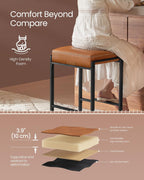 VASAGLE EKHO Collection - Bar Stools Set of 3, Counter Height Bar Stools, Synthetic Leather with Stitching, Mid-Century Modern Counter Stools, 26-Inch Tall, Kichen Home Bar Dining Room, Caramel Brown
