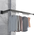 Wall Mounted Clothes Hanger Rack, Retractable Clothes Drying Rack Folding Indoor, Laundry Drying Rack, Space Saver Clothes Rack,Collapsible(Tri-Fold),with 18 J-Hooks Laundry Rack Black