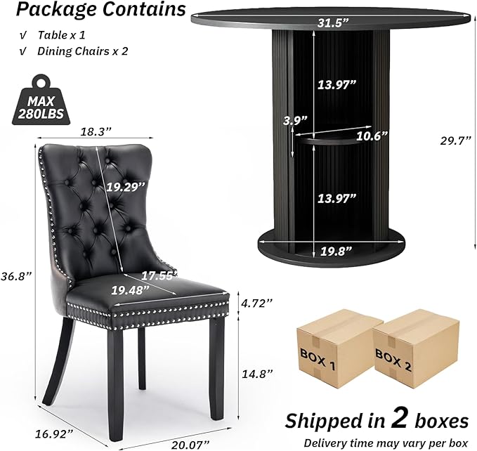 SoarFlash Kitchen Table and Chairs for 2, 31.5" Dining Table Set for 2 with Upholstered Chairs, 3 Piece Kitchen Table Set with Storage Shelf for Small Space, Apartment